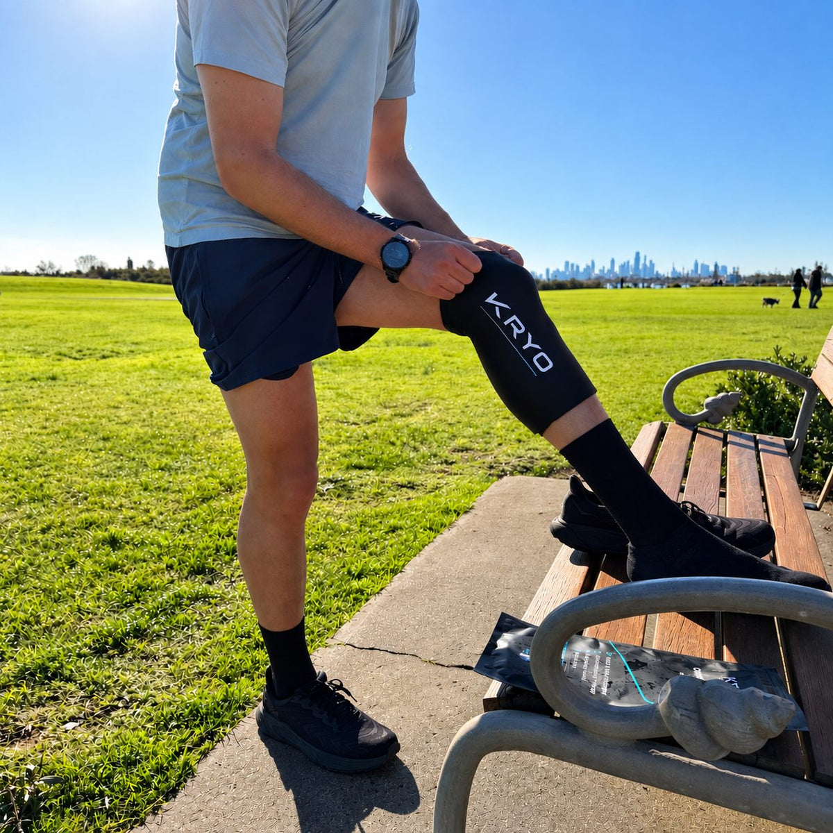 KRYO wearable ice compression sleeve used for post-run sports recovery