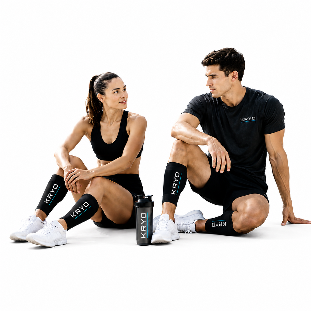 KRYO athletes wearing cold compression sleeves for knee, calf and leg recovery