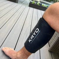 KRYO CORE calf ice compression sleeve worn for targeted cold therapy and muscle recovery